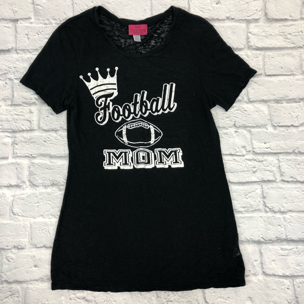 Hip Together Football Mom T-shirt Black white graphic Size Medium Crown